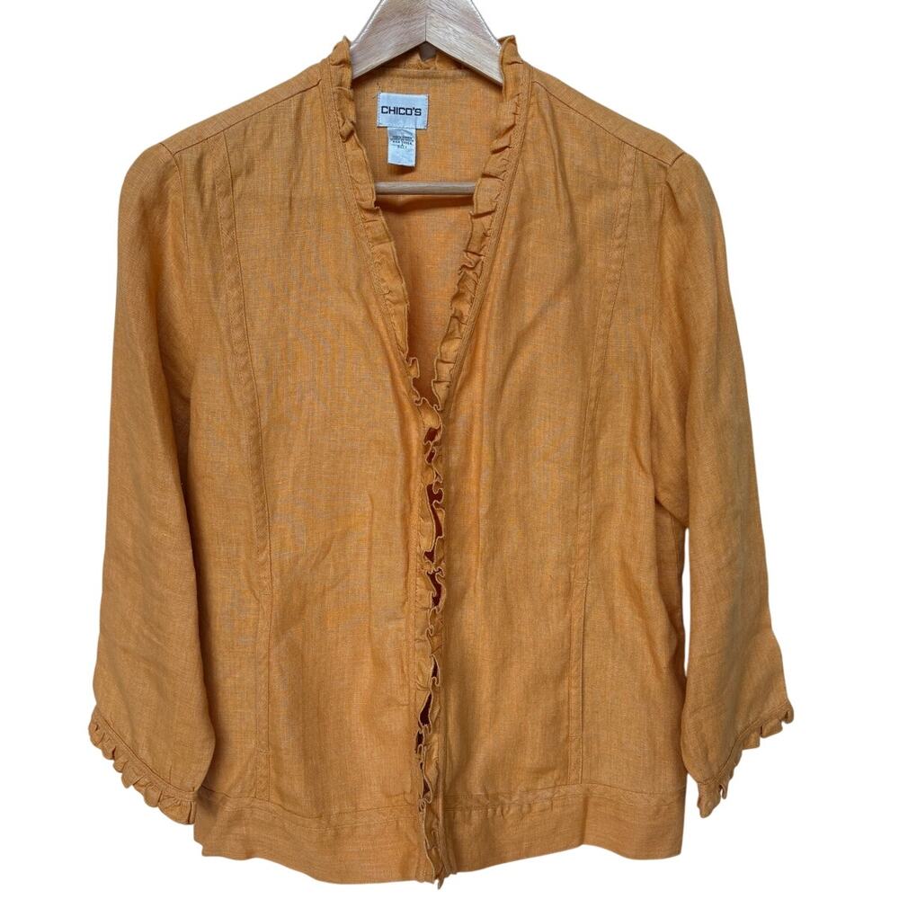 Chico's Bright Citrus Linen Jacket with Ruffles and Pockets size 8 Chicos size 1